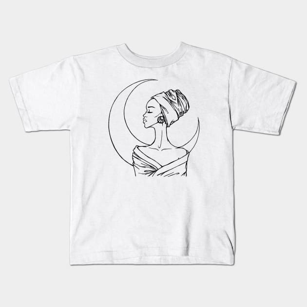 African Girl and Moon Kids T-Shirt by OlgaMaletina